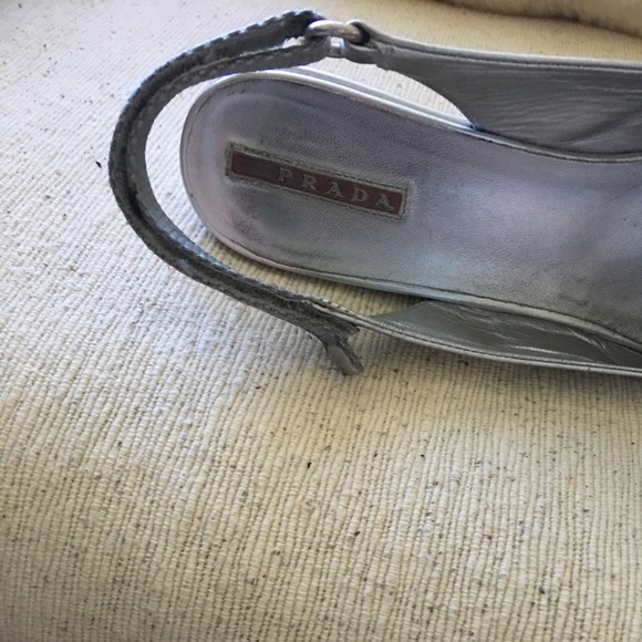 Silver Prada open- toed wedged sling- back - Picture 6 of 7